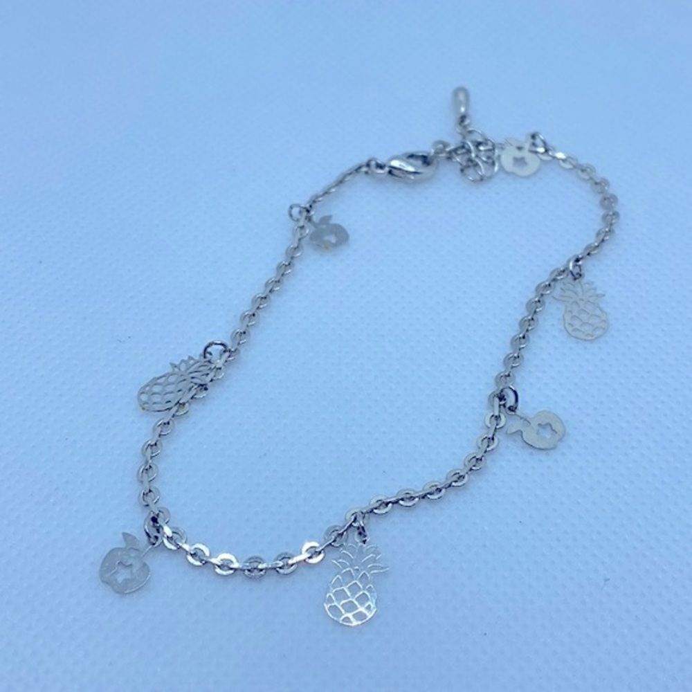 💛 18k White Gold Plated Pineapple & Apple Anklet